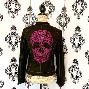 🍀 NWT! Faux Suede Bling Leopard Skull Jacket!